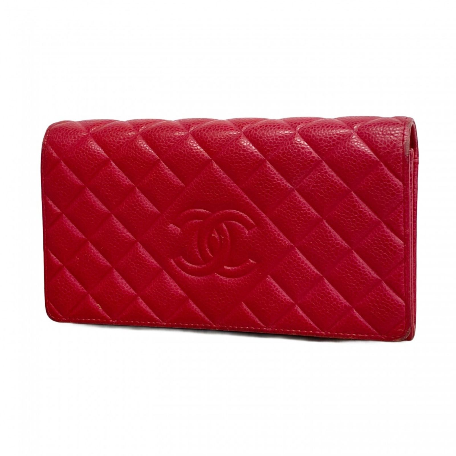 CHANEL(シャネル) 長財布 マトラッセ レッド シルバー金具 シャネル 