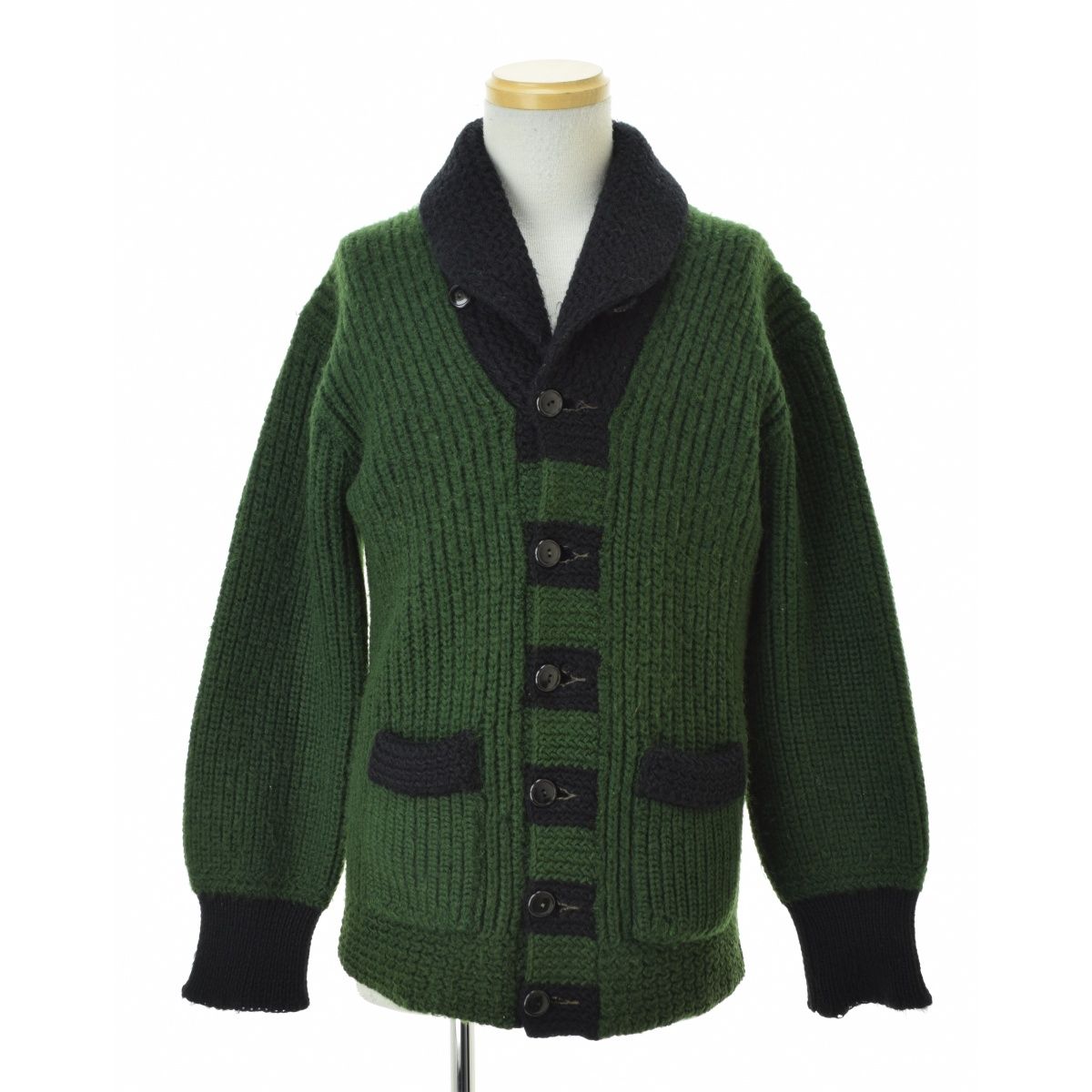 VINTAGE】ウールニット ショールカラー長袖カーディガン-セール商品 