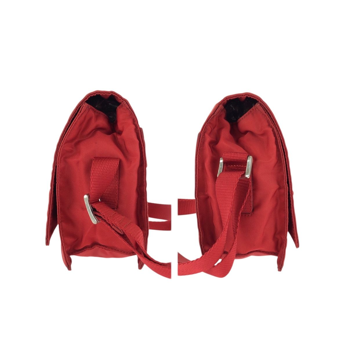 美品 PRADA プラダ テスート 三角ロゴプレート レッド シルバー金具 