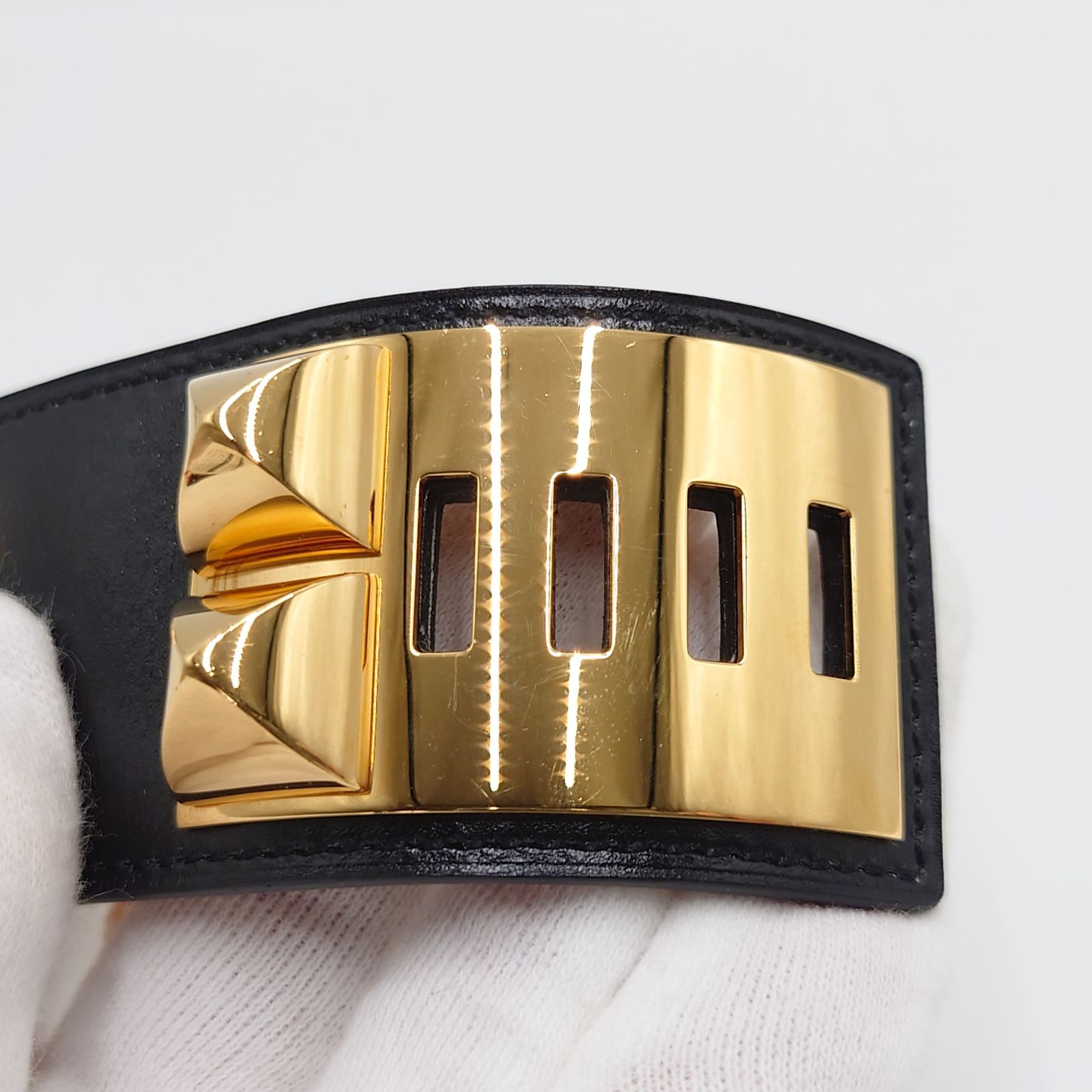 エルメス 【コリエドシアン】スタッズブレスレット バングル ブルー