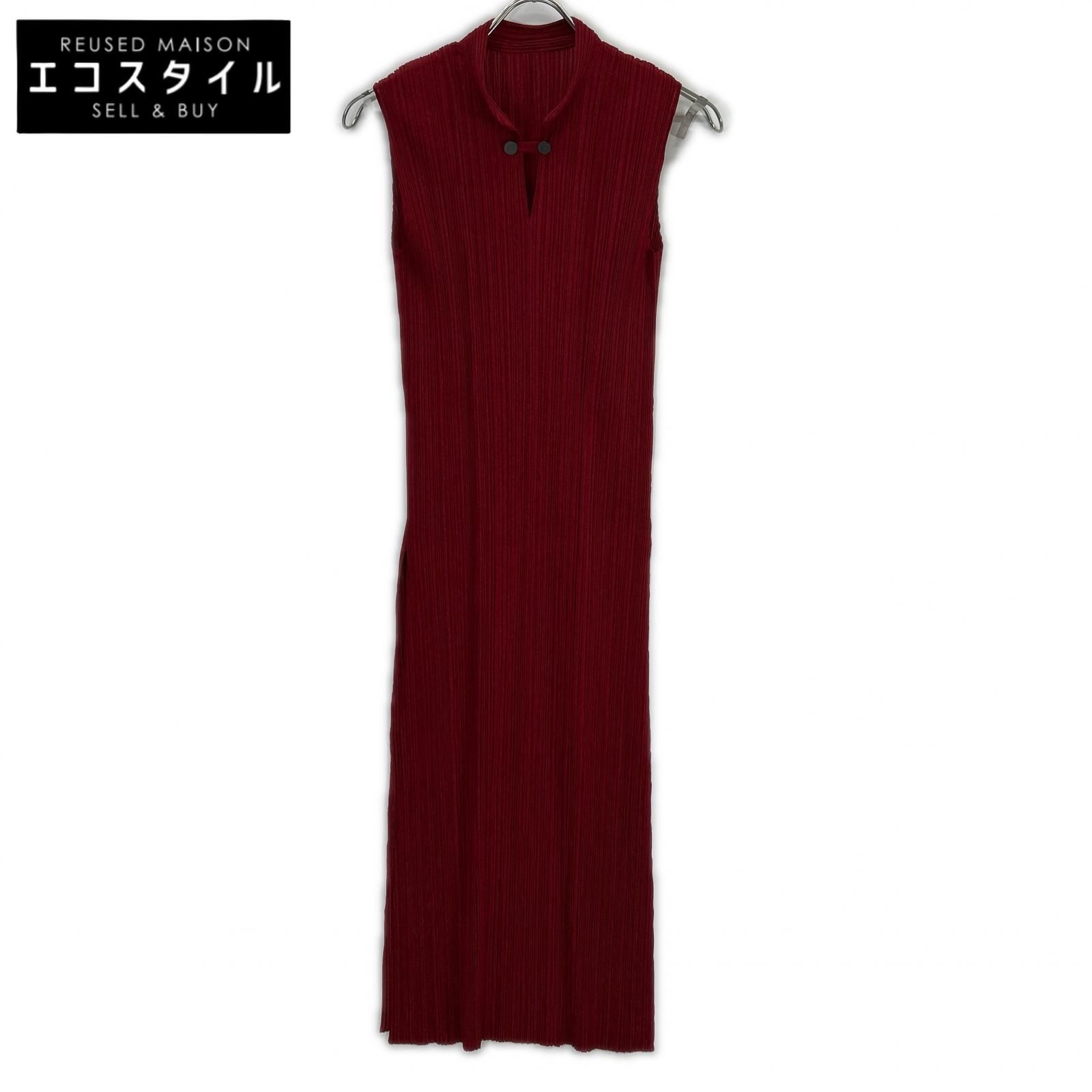 PLEATS PLEASE 赤 プリーツ ノースリーブ ワンピース　3 中古・古着通販】PLEATS PLEASE (プリーツプリーズ) MAY ノースリーブ