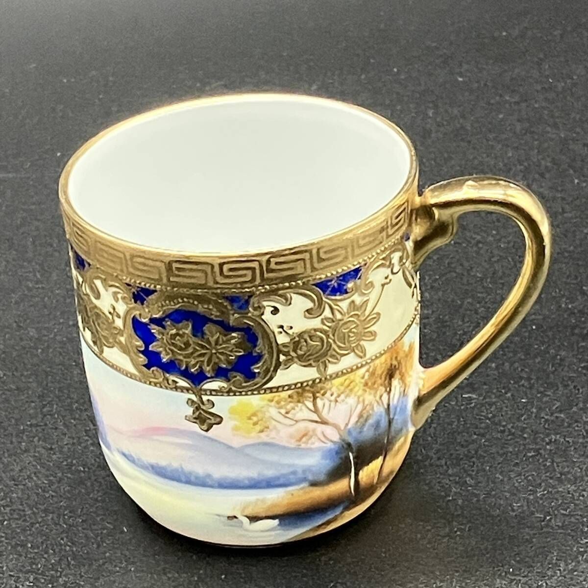 オールドノリタケ コバルト金盛白鳥湖畔風景文トレー U2299 オールド