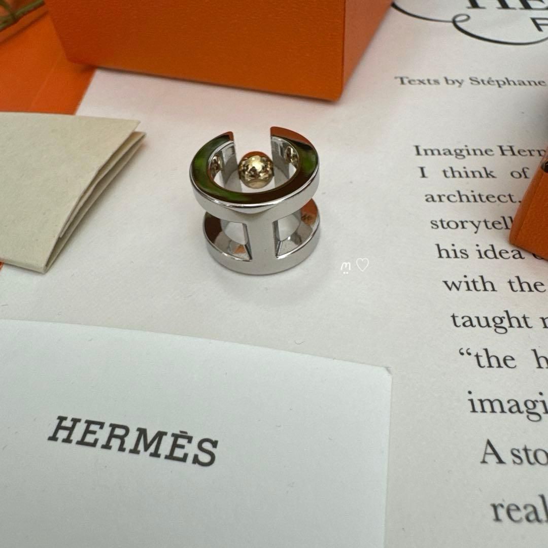 新品同様品 HERMESエルメス スカーフリング Hペルル パール 25年購入 