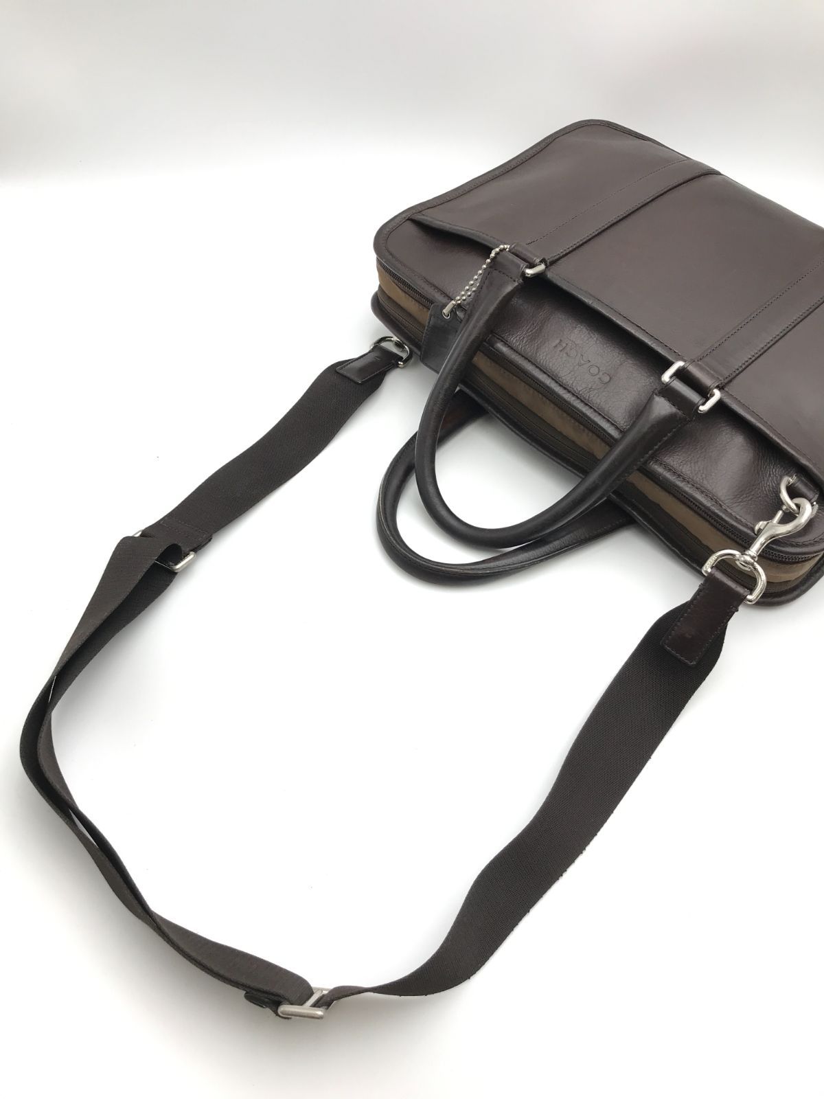 美品　COACH ダークブラウン レザー ビジネスバッグ COACH コーチ ビジネスバッグ 2way レザー ダークブラウン系 1048