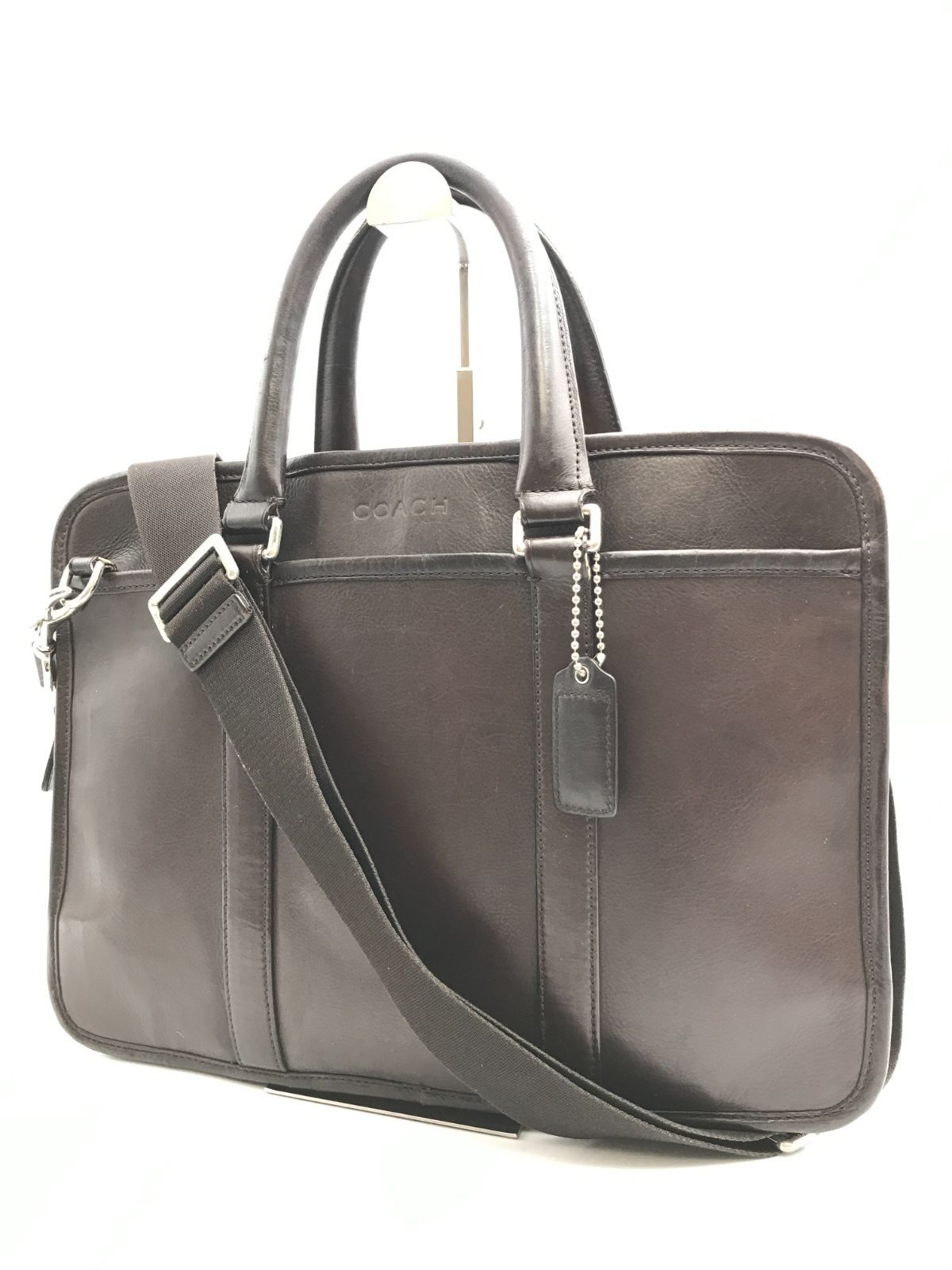 美品　COACH ダークブラウン レザー ビジネスバッグ COACH コーチ ビジネスバッグ 2way レザー ダークブラウン系 1048
