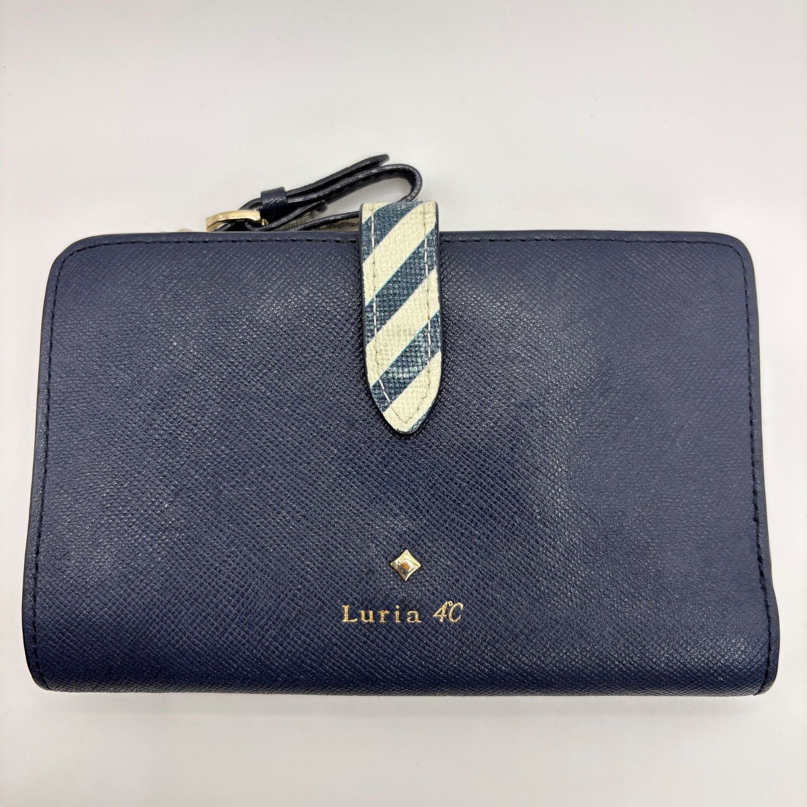 Luria 4℃ ルリアヨンドシー 二つ折り財布 紺 ネイビー ストライプ 