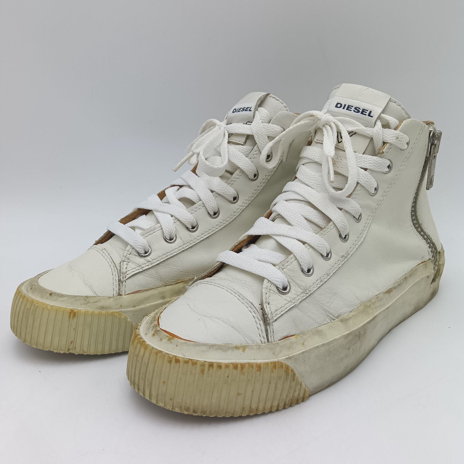 DIESEL ホワイト ハイカットスニーカー DIESEL ディーゼル レザー ハイカットスニーカー メンズ 25.5cm 白