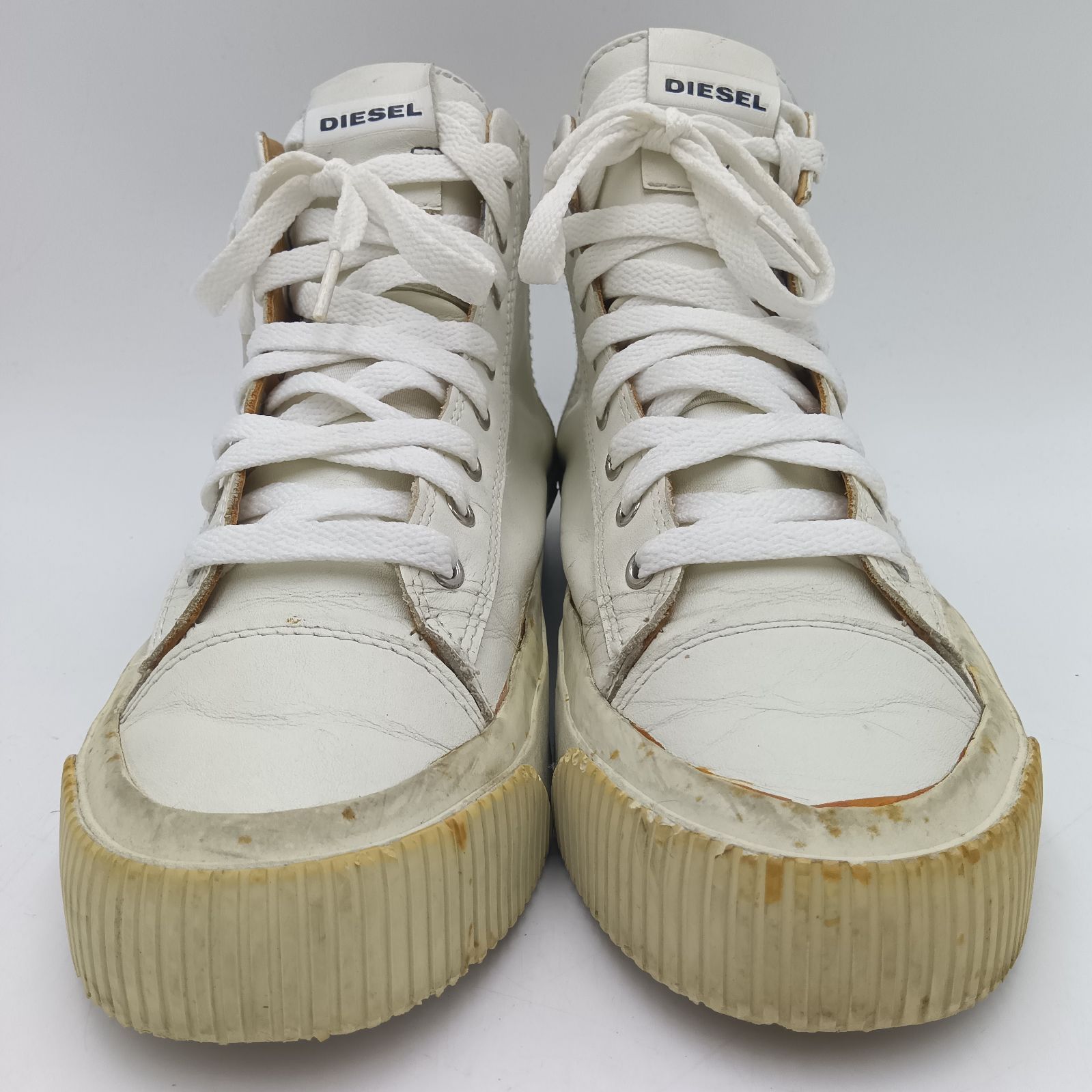DIESEL ディーゼル レザー ハイカットスニーカー メンズ 25.5cm 白