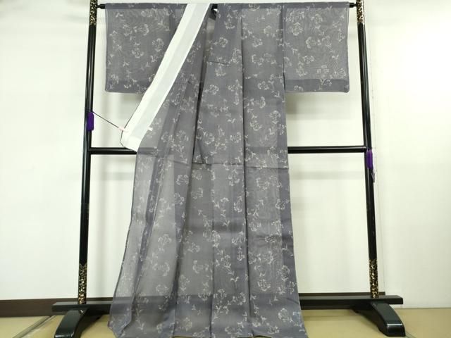 平和屋着物＊極上　夏物　絹芭蕉　小紋　草花文　紅掛空色地　逸品　未使用　DZAB5685kh6 平和屋着物＊極上 夏物 絹芭蕉 小紋 草花文 紅掛空色地 逸品 未使用