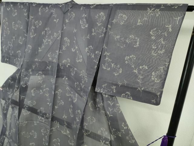 平和屋着物＊極上　夏物　絹芭蕉　小紋　草花文　紅掛空色地　逸品　未使用　DZAB5685kh6 平和屋着物＊極上 夏物 絹芭蕉 小紋 草花文 紅掛空色地 逸品 未使用