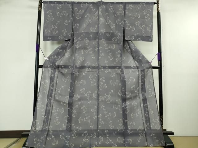 平和屋着物＊極上　夏物　絹芭蕉　小紋　草花文　紅掛空色地　逸品　未使用　DZAB5685kh6 平和屋着物＊極上 夏物 絹芭蕉 小紋 草花文 紅掛空色地 逸品 未使用