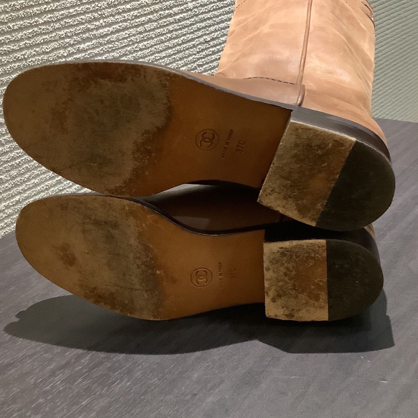 シャネル CHANEL ココマーク レザー ロングブーツ ウエスタンブーツ 茶 