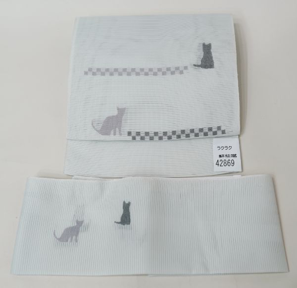 軽装帯 絽 夏用 夏帯 つけ帯 作り帯 お太鼓 白色 猫柄 ラクラク軽装帯 軽装帯 絽 夏用 夏帯 つけ帯 作り帯 お太鼓 白色 猫柄 ラクラク軽装帯