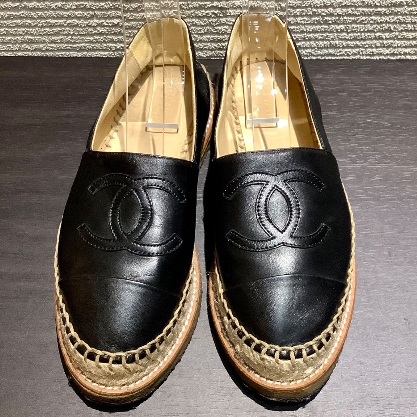 シャネル CHANEL ココマーク レザー エスパドリーユ スリッポン 