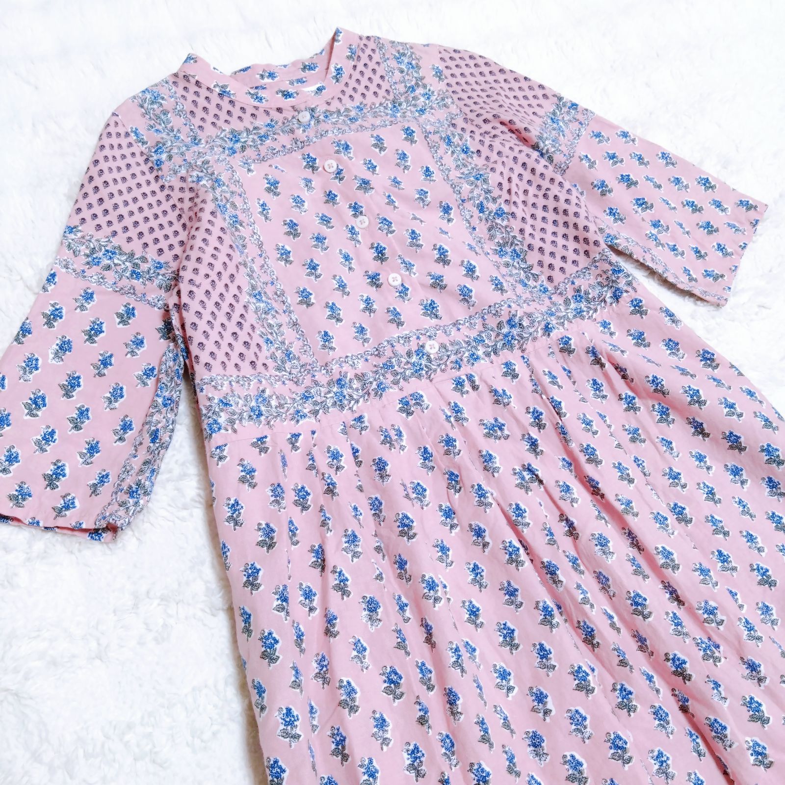サニークラウズ　ピンクのバンダナワンピース　ロング　花柄　シャツ　大きいサイズ 完売品】サニークラウズ ピンクのバンダナワンピース MT 高身長 春夏