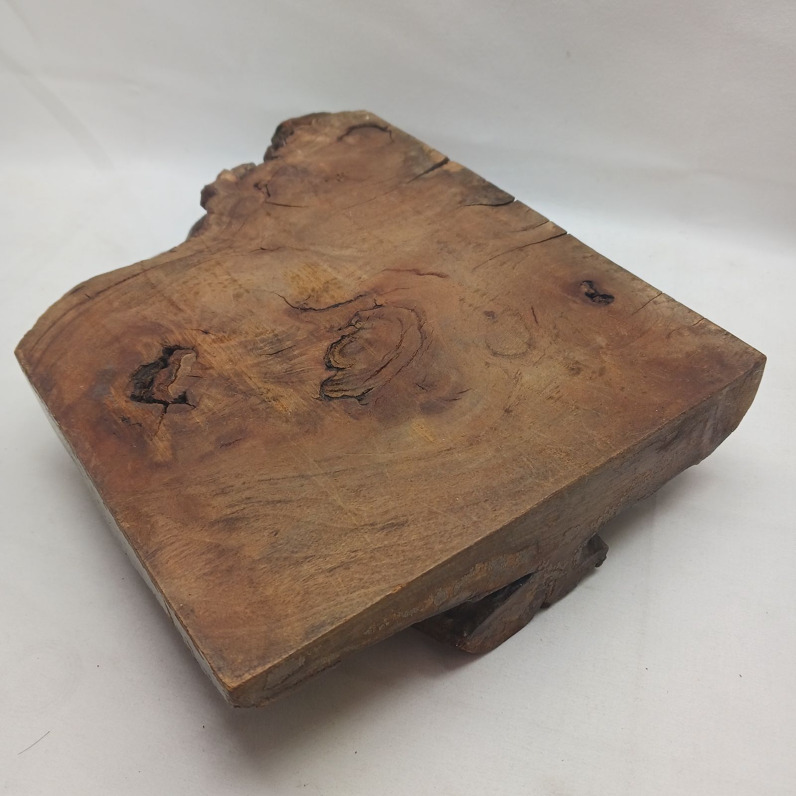 アンティーク品】天然木 一枚板 花台 飾り台 無垢材 23×17.5×5cm 