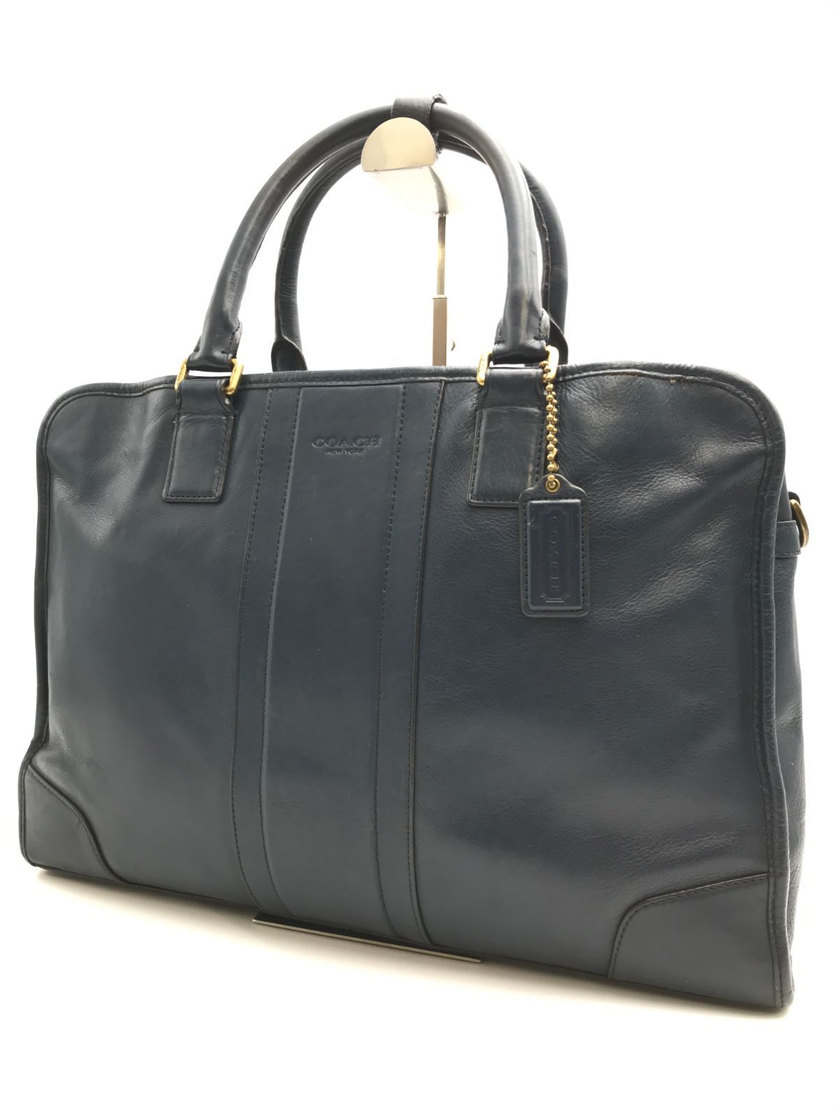 COACH コーチ ビジネスバッグ ヘリテージ ウェブ レザー ネイビー系 