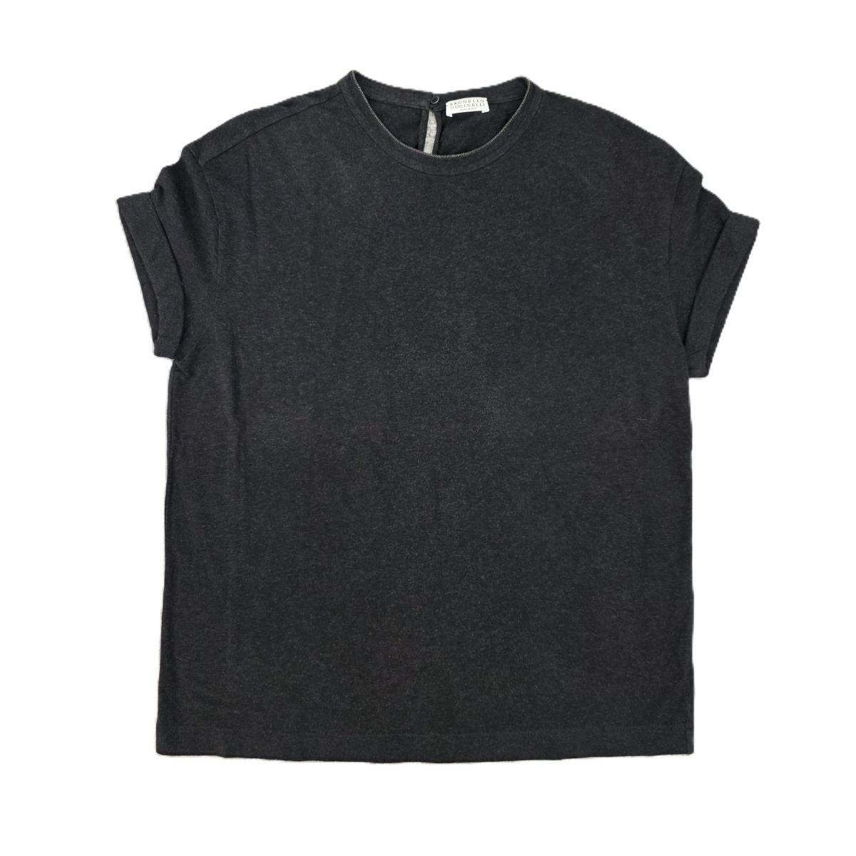 Brunello Cucinelli ブルネロクチネリ モニーレ　装飾 袖折り返し コットン カットソー 半袖Ｔシャツ M コットン ポリウレタン グレー  レディース【中古】 Brunello Cucinelli ブルネロクチネリ モニーレ 装飾 袖折り返し