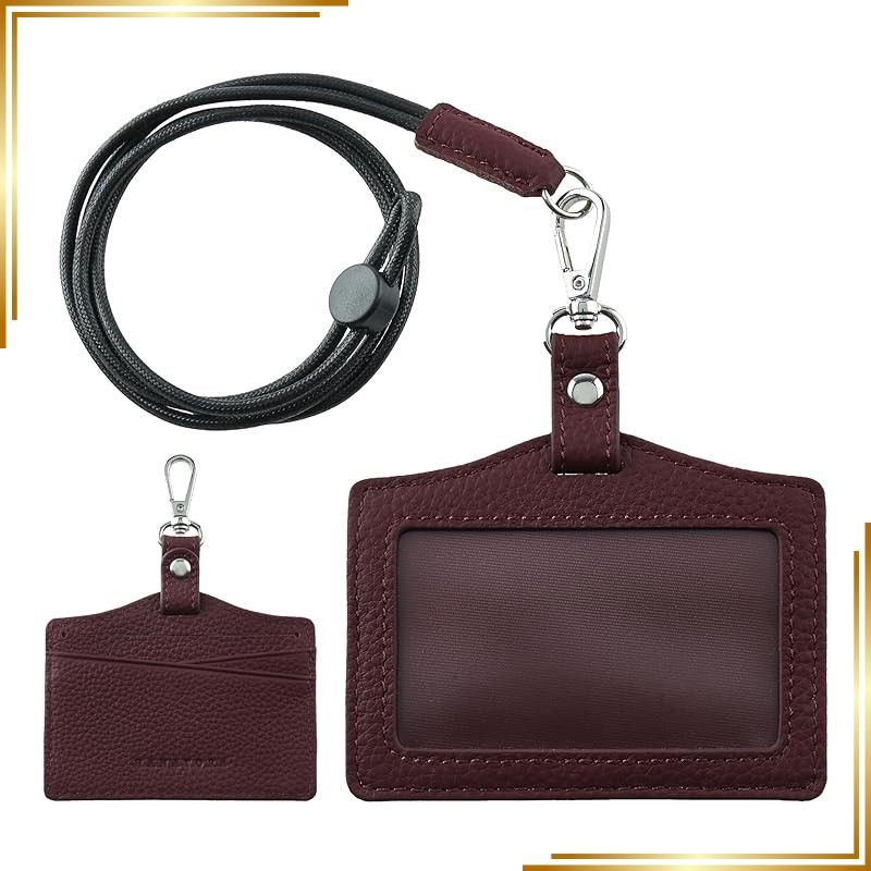 【新品】 [HANATORA] IDカードホルダー 横型 ケース 本革 首掛け 裏ポケット付き 社員証 シュリンクレザー メンズ レディース ブランド プレゼント お出かけ ギフト ワイン HCC04GZ-Wine 誕生日 女性 彼女 お母さん お父さん 0