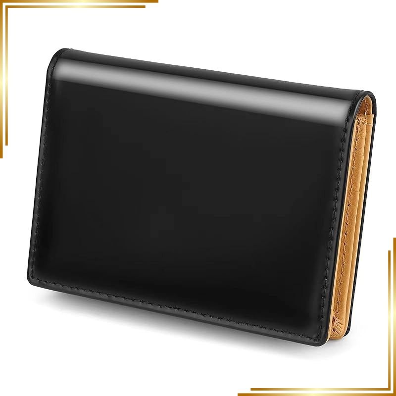 【新品】 [WEN ] 2024年最新型 名刺入れ メンズ コードバン＆牛革 大容量 磁石ピタッと閉じる ブランド 名刺70枚入り 化粧箱付き 本革 名刺ケース 名刺ホルダー ビジネス 男女兼用 (黒（厚方）) 1