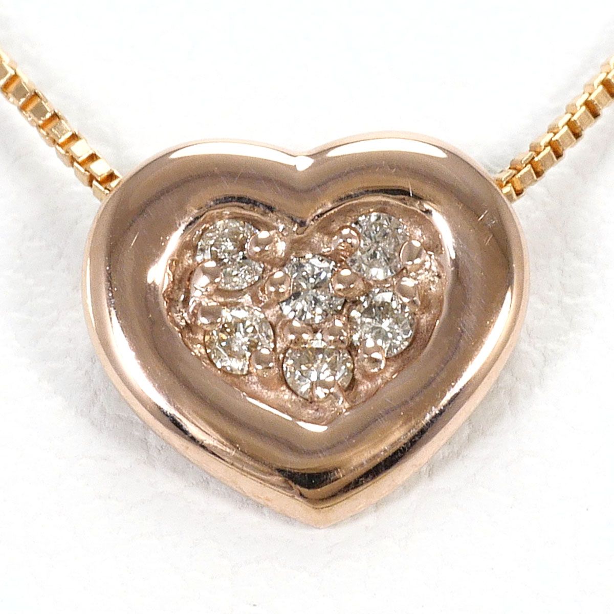 K10PG ハート ダイヤモンド ネックレス 0.05CT K10PG ハート 
