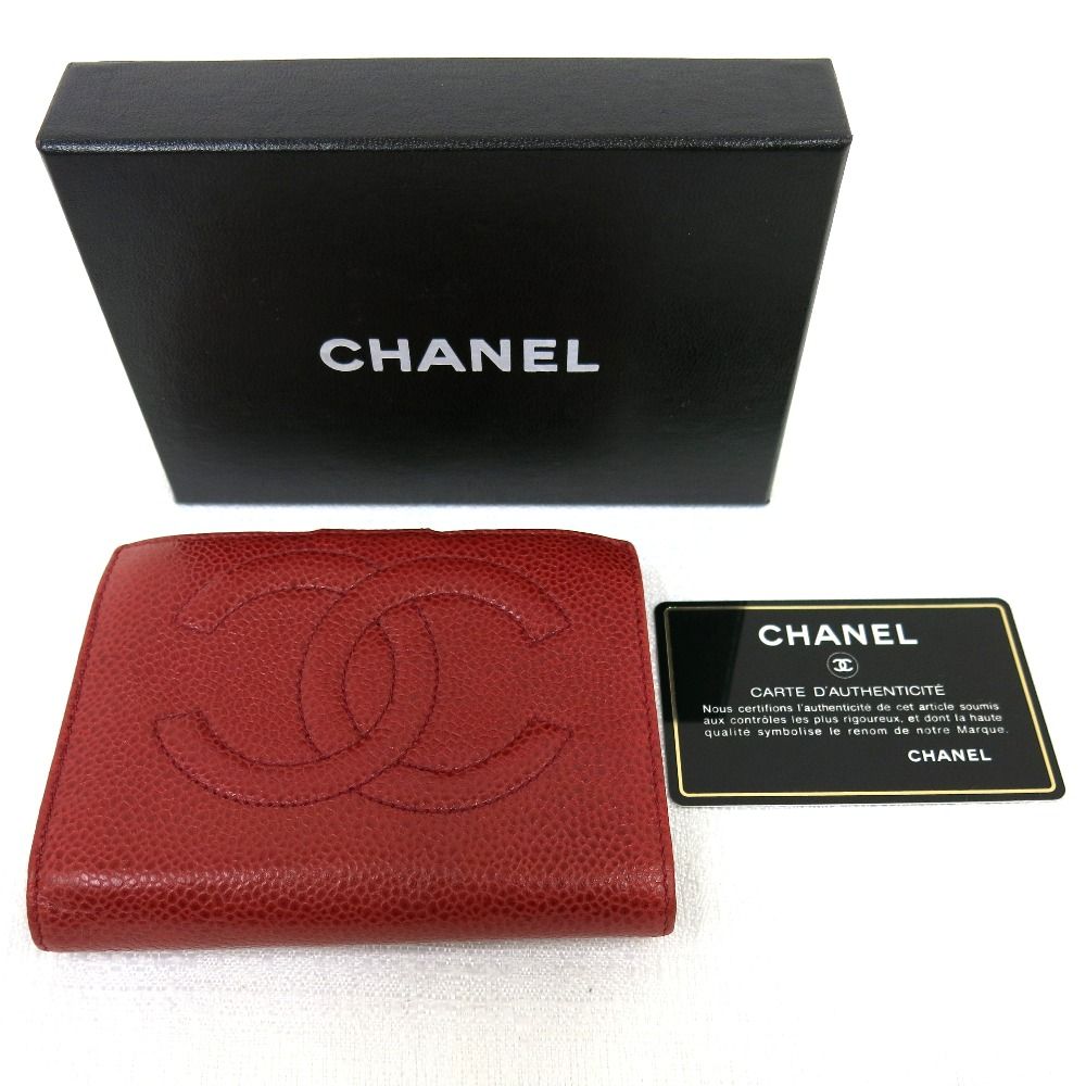 二つ折り財布 シャネル　財布　キャビアスキン　#レッド Hn614314 中古 Hn614314 二つ折り財布 シャネル 財布 キャビアスキン #レッド 中古
