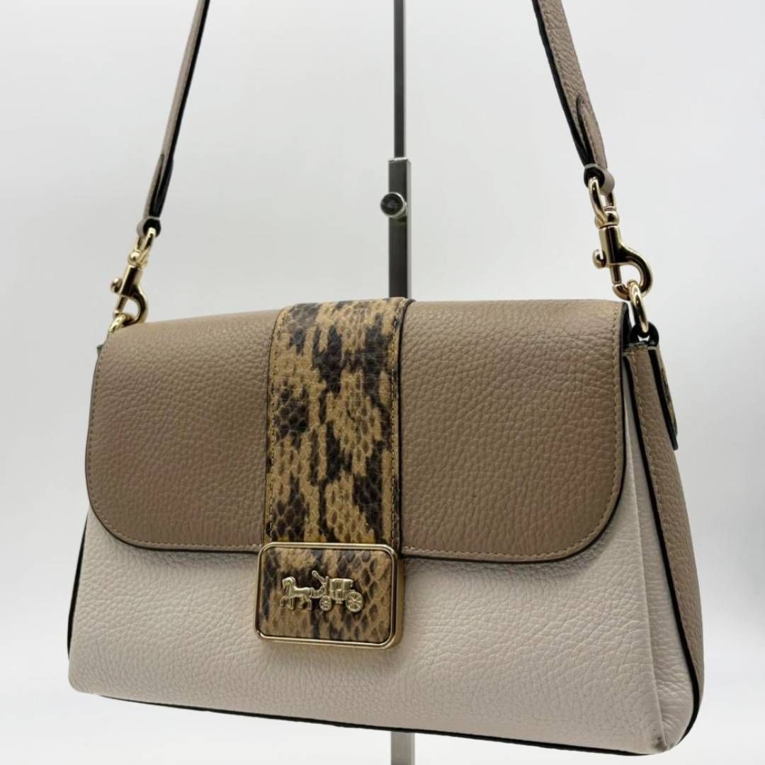 コーチ COACH ショルダーバッグ パイソン型押し レザー ベージュ 