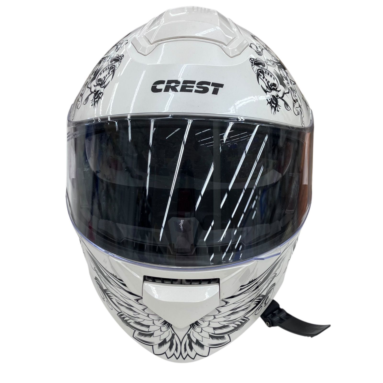 186000 現状品 Crest クレスト ヘルメット アルファ２スカル L パールホワイト [250317HM130127] 186000 現状品 Crest クレスト フルフェイスヘルメット アルファ2