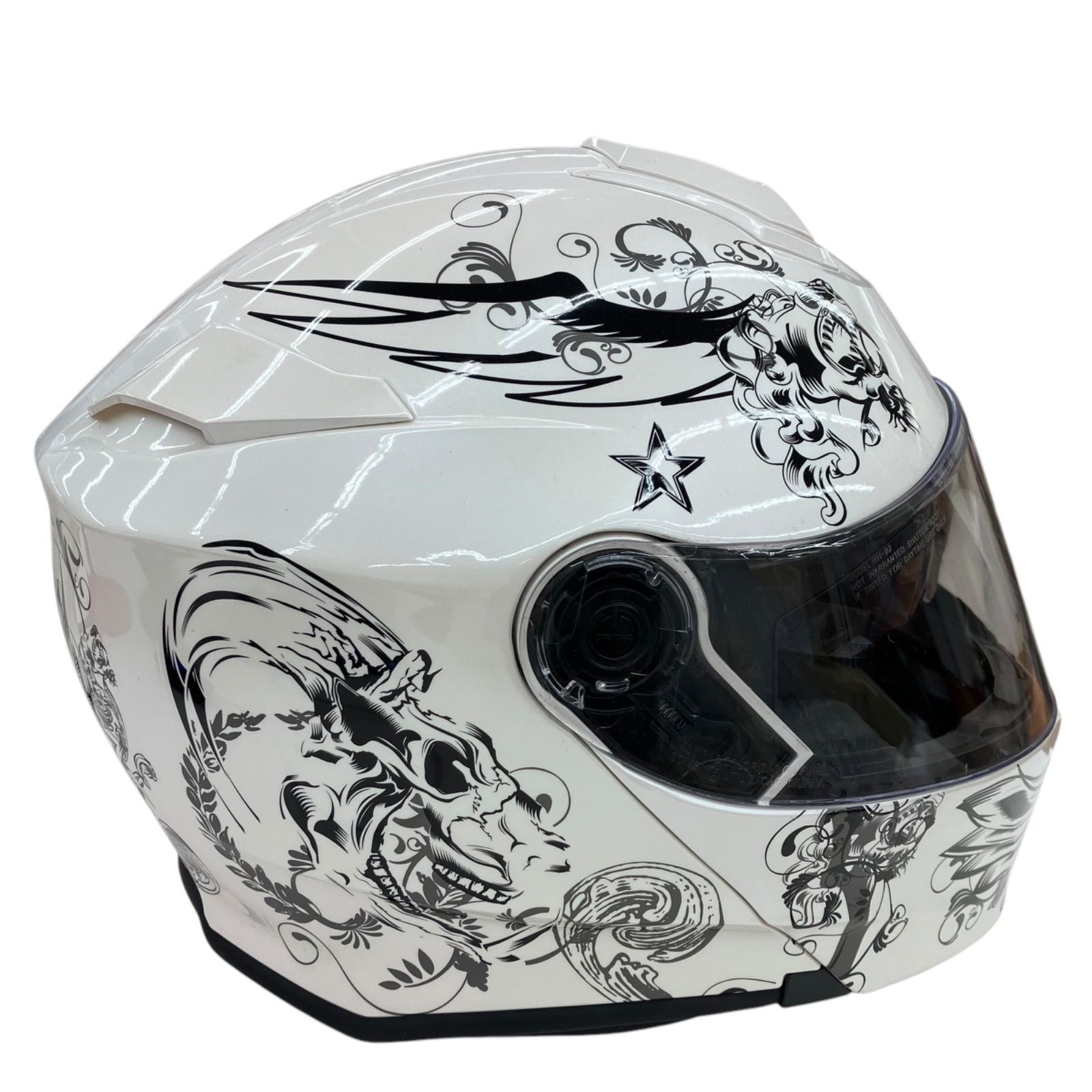 186000 現状品 Crest クレスト ヘルメット アルファ２スカル L パールホワイト [250317HM130127] 186000 現状品 Crest クレスト フルフェイスヘルメット アルファ2