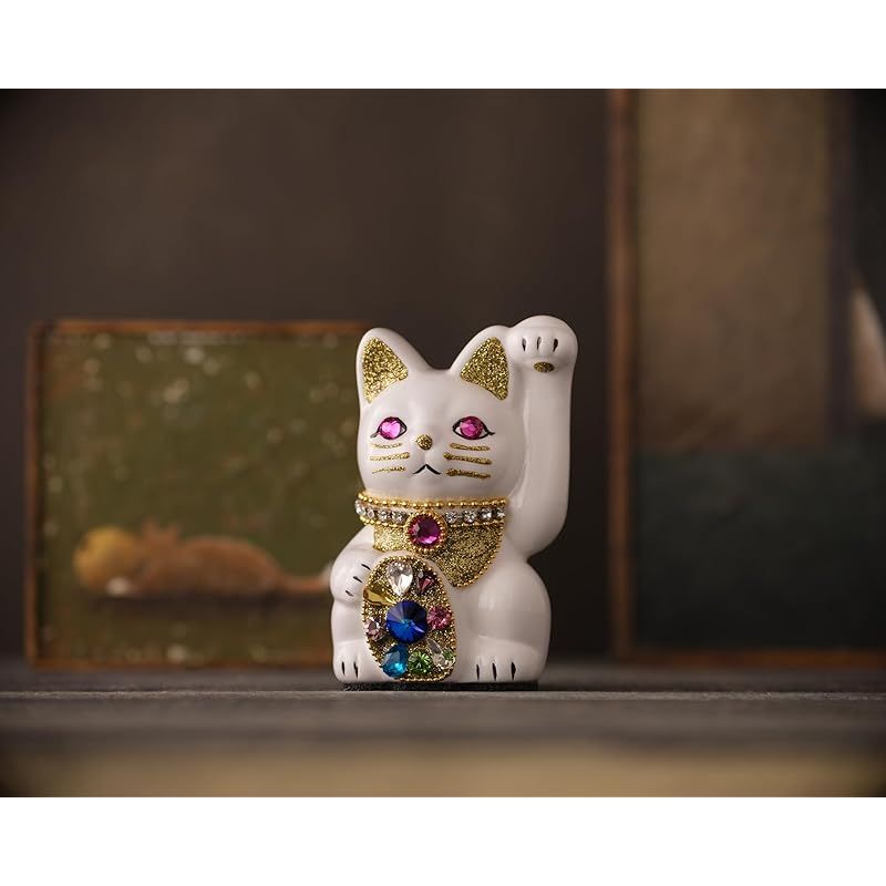  ご縁猫 ジュエリーキャット マルチカラー S-SIZE 白 White 左手あげ|陶器＿lucky cat 招き猫 まねき猫 縁起 風水 置物 jwc_S白 0 木製置物 置物 インテリア小物