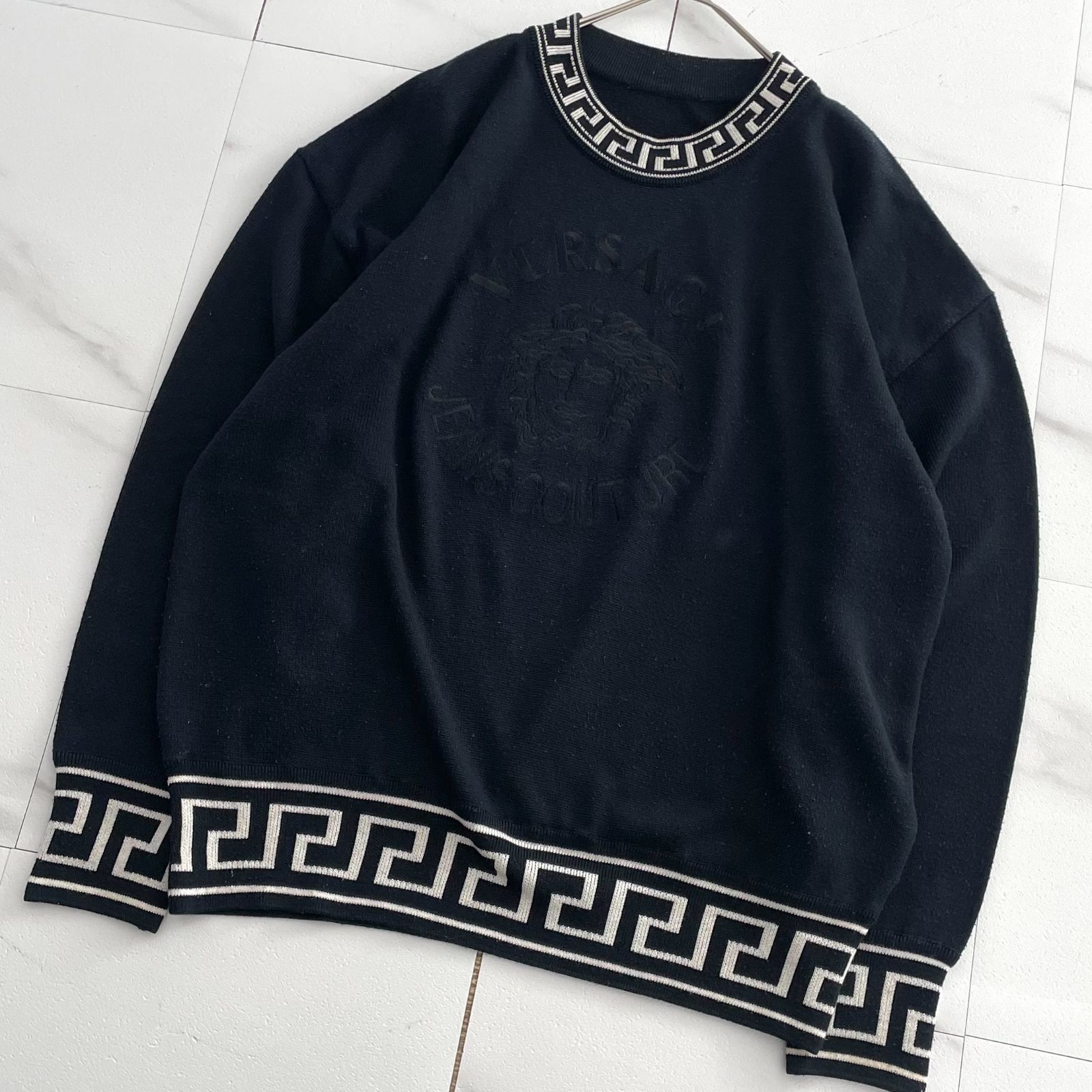 ✨希少✨VERSACE メデューサロゴ刺繍 クルーネックニット ブラック L 
