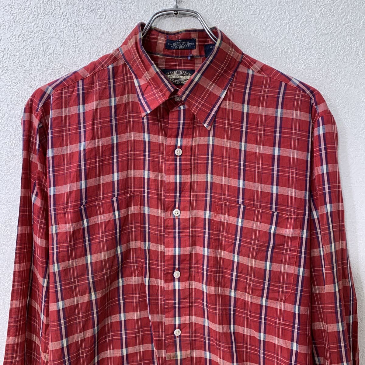 90s 台湾製 TOWNCRAFT 長袖 チェックシャツ M レッド マルチカラー 