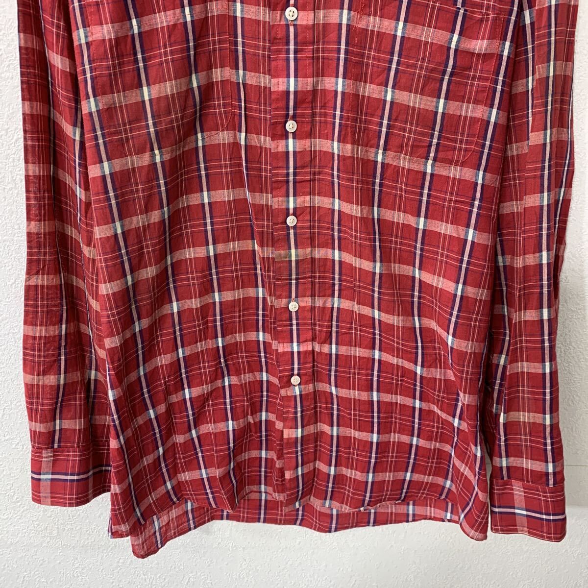 90s 台湾製 TOWNCRAFT 長袖 チェックシャツ M レッド マルチカラー 