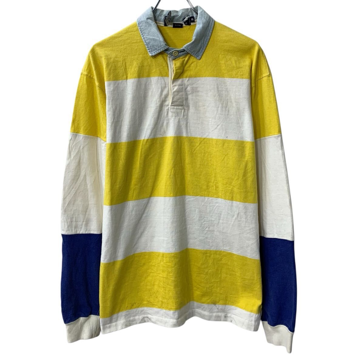 90s Polo by Ralph Lauren 長袖 ラガーシャツ XL イエロー ホワイト 