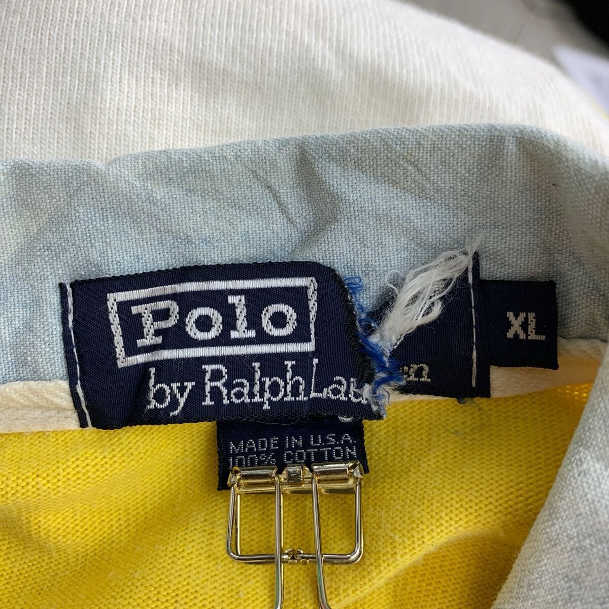 90s Polo by Ralph Lauren 長袖 ラガーシャツ XL イエロー ホワイト 