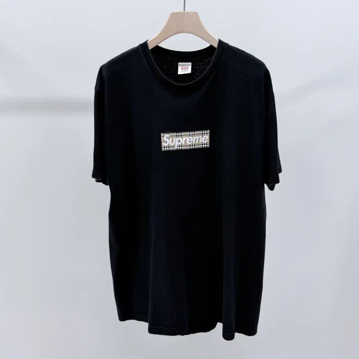 S級/L Supreme x BURBERRY ボックス ロゴ 半袖 Tシャツ ブラック 