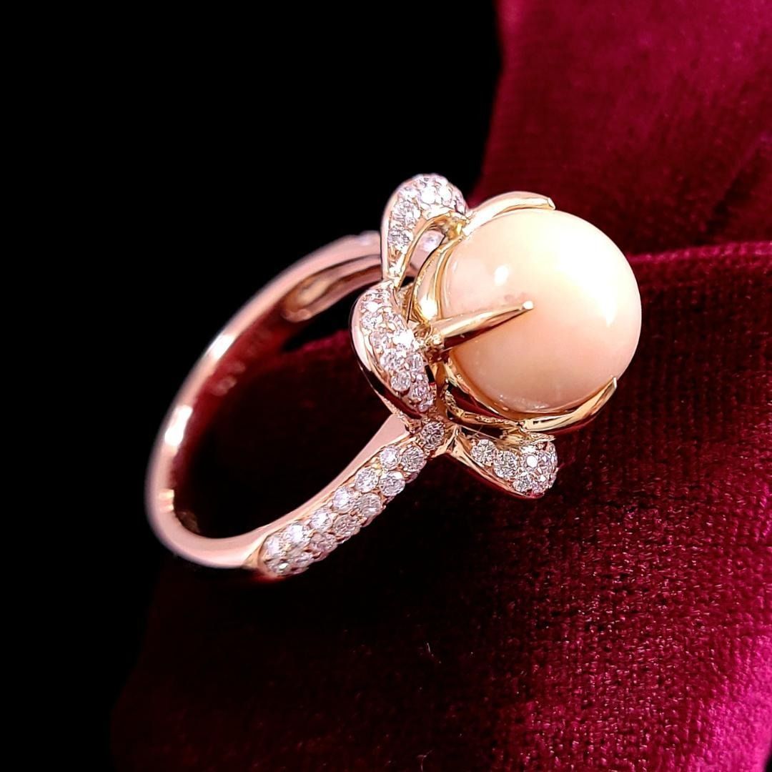 カリブの至宝！ 大粒コンクパール 5.78ct クリームピンク K18リング 