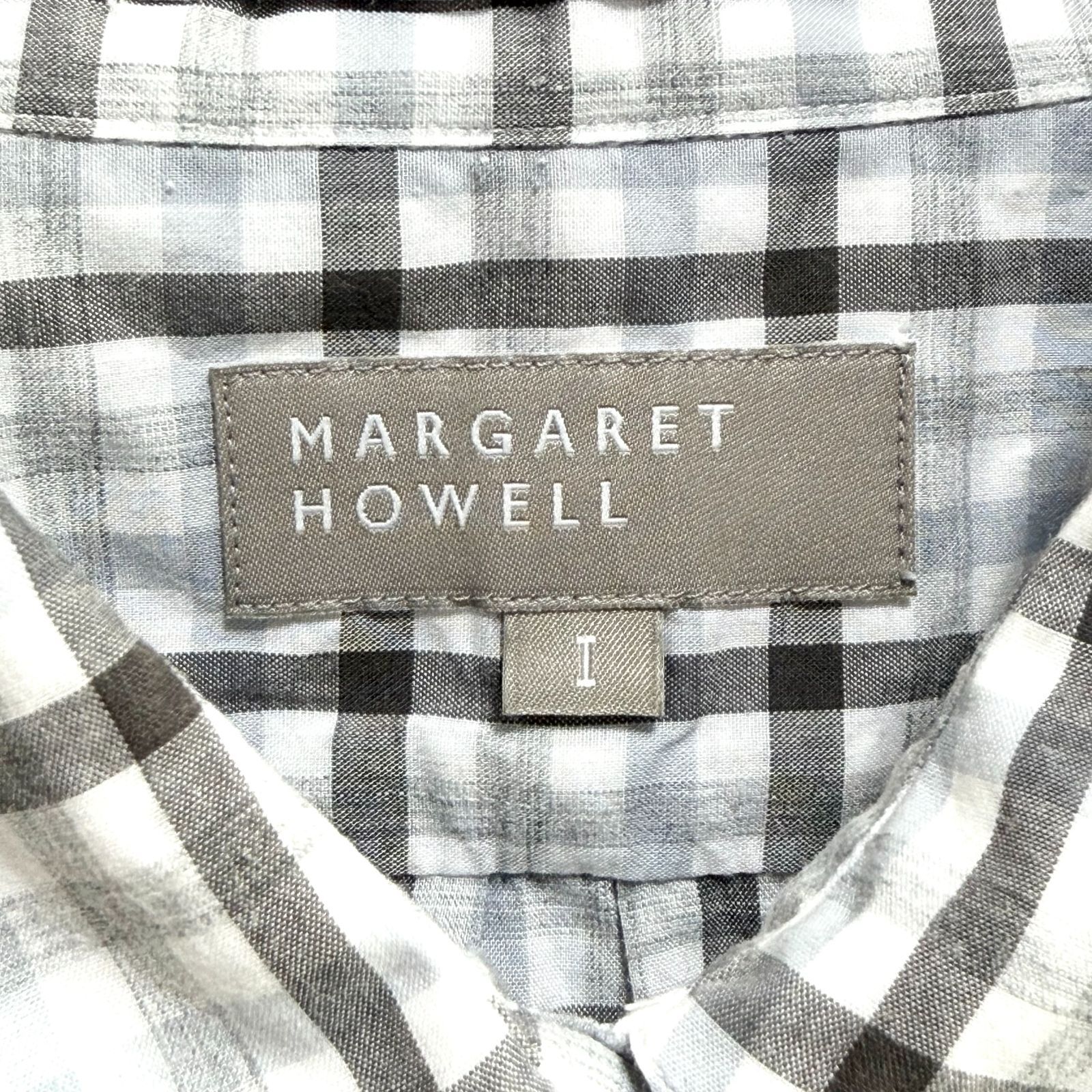 MARGARET HOWELL 丸襟 チェックシャツ コットン 長袖 グレー系 日本製