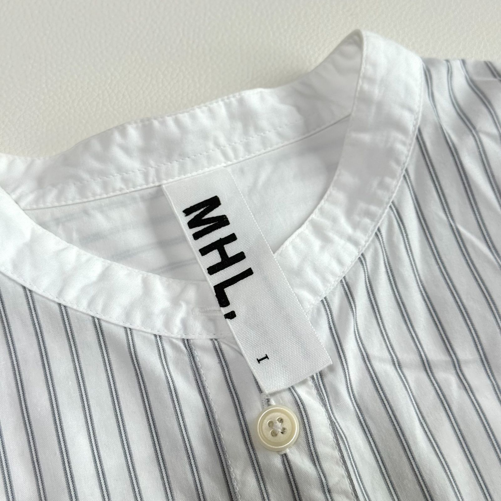 MHL. マーガレットハウエル バンドカラーシャツ ストライプ コットン 