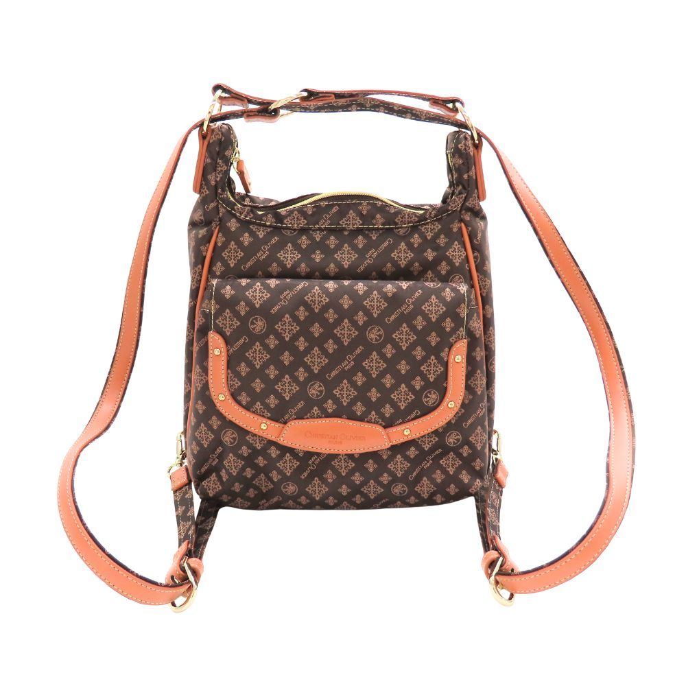 【中古】 CHRISTIAN OLIVIER クリスチャンオリビエ 3WAY 肩掛け ショルダーバッグ トートバッグ リュック ブラウン ロゴ 総柄 ナイロン 撥水加工 多機能 軽量 大容量 レディース A2601665 【無料ギフトラッピング承ります】 中古】 CHRISTIAN OLIVIER クリスチャンオリビエ 3WAY 肩掛け