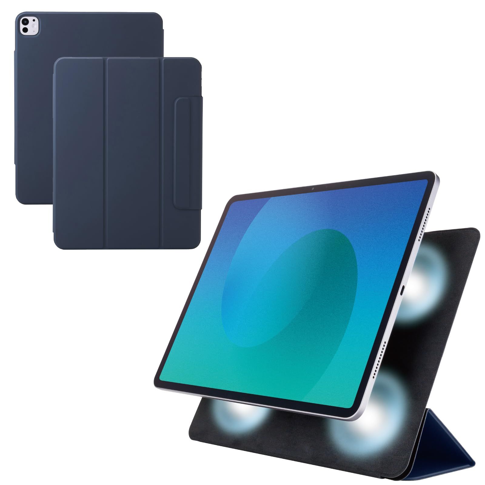 新品 エレコム iPad Pro 13インチ (M4) ケース カバー 軽量 スリム マグネット吸着 2つの角度調節可能 Pencil収納 オートスリープ/ウェイク対応 ネイビー TB-A25PLWVPF2NV