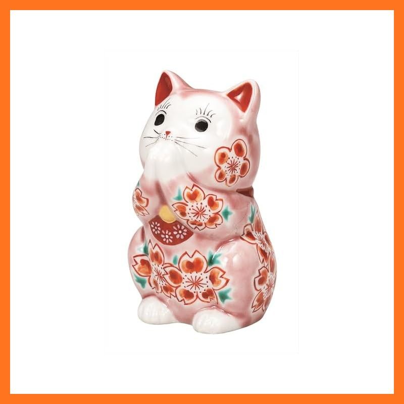 九谷焼いわたや 3.2号お祈り猫･ピンク釉桜 K9-1598 ミニトレイ 置物 インテリア小物