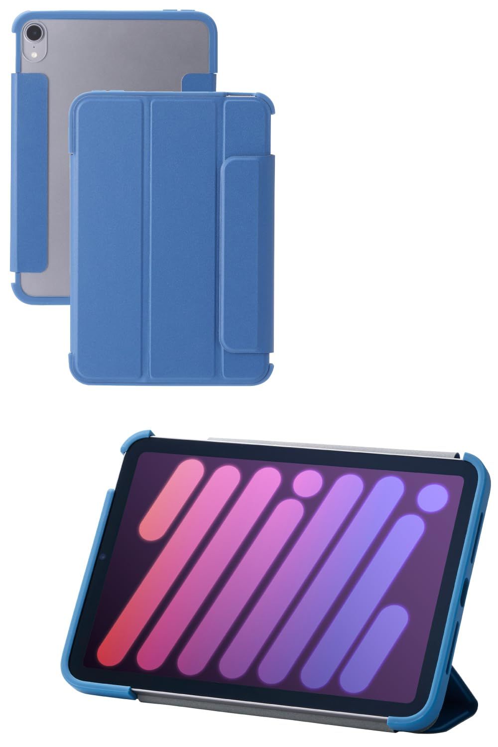 新品 エレコム iPad mini7(A17 Pro 2024年) mini6 第6世代 ケース 2アングルスタンド 軽量 オートスリープ/オートウェイク ソフトレザー 背面クリア フレームカラー ネイビー TB-A24SWVFCNV