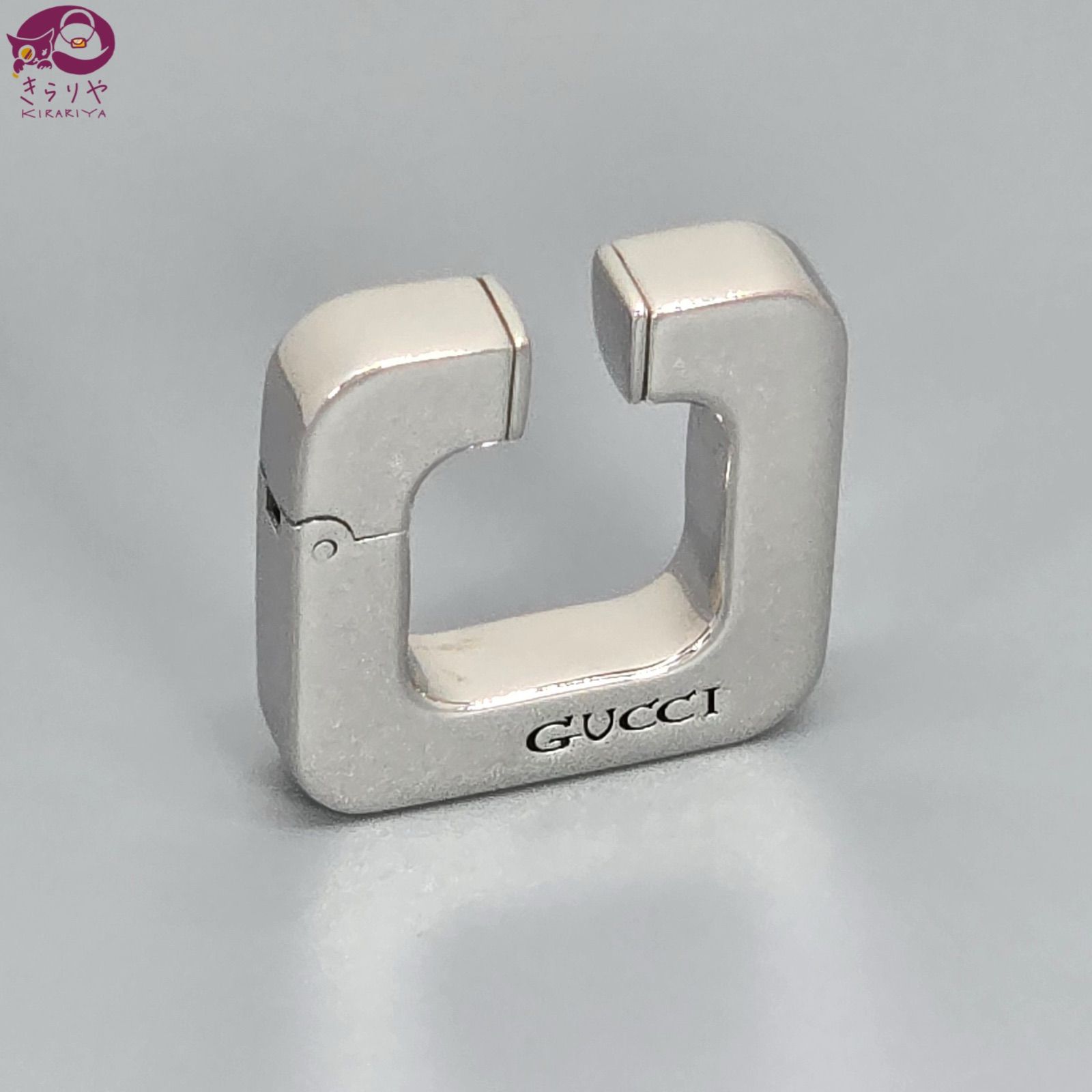GUCCI グッチ 726851 シングル イヤーカフ スクエア シルバートーンメタル ヒンジ開閉 縦/奥行き2.38㎝ 10.75g イタリア製 男女兼用