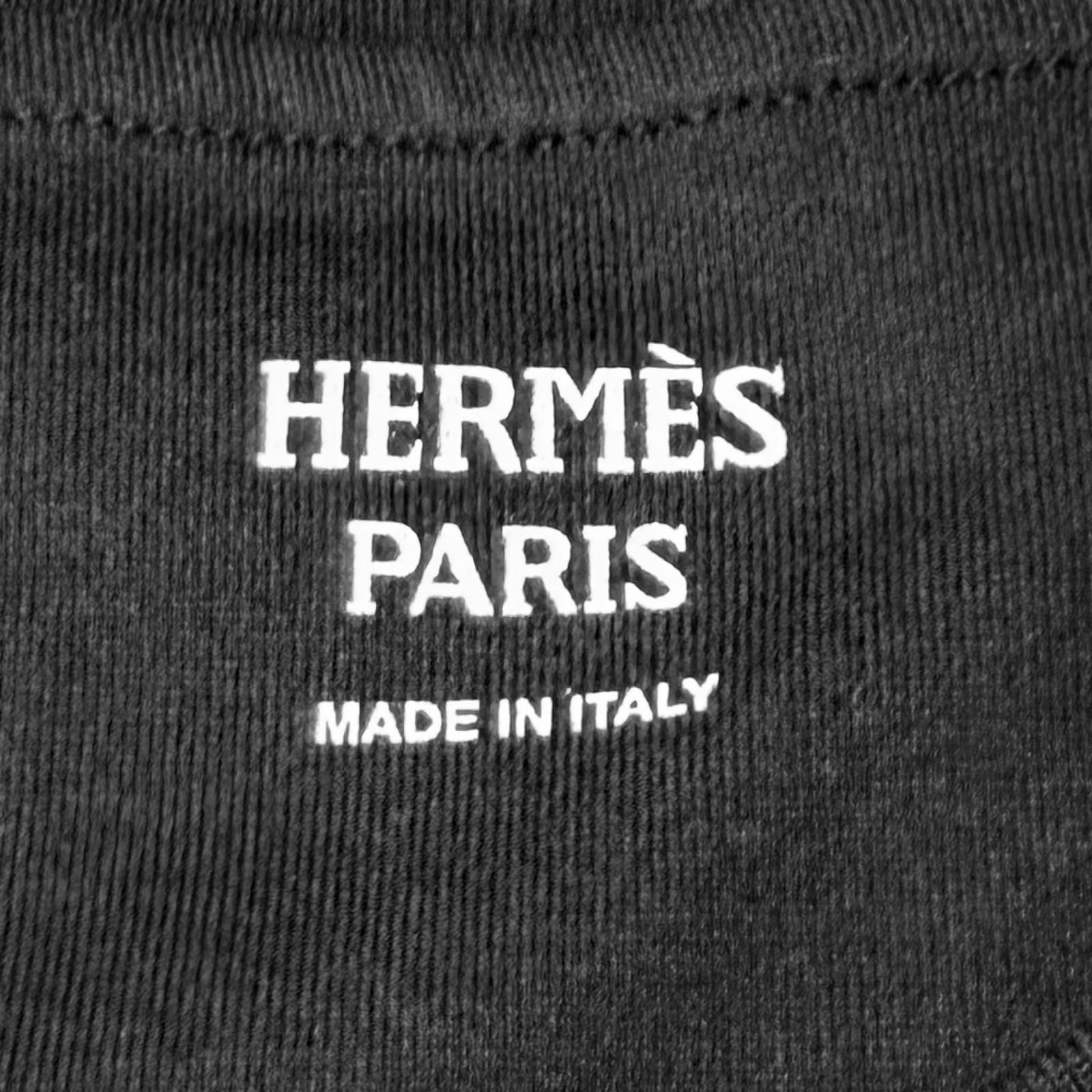 未使用品☆HERMES エルメス 4E4515DA コットン100％ 刺繍ポケット付 