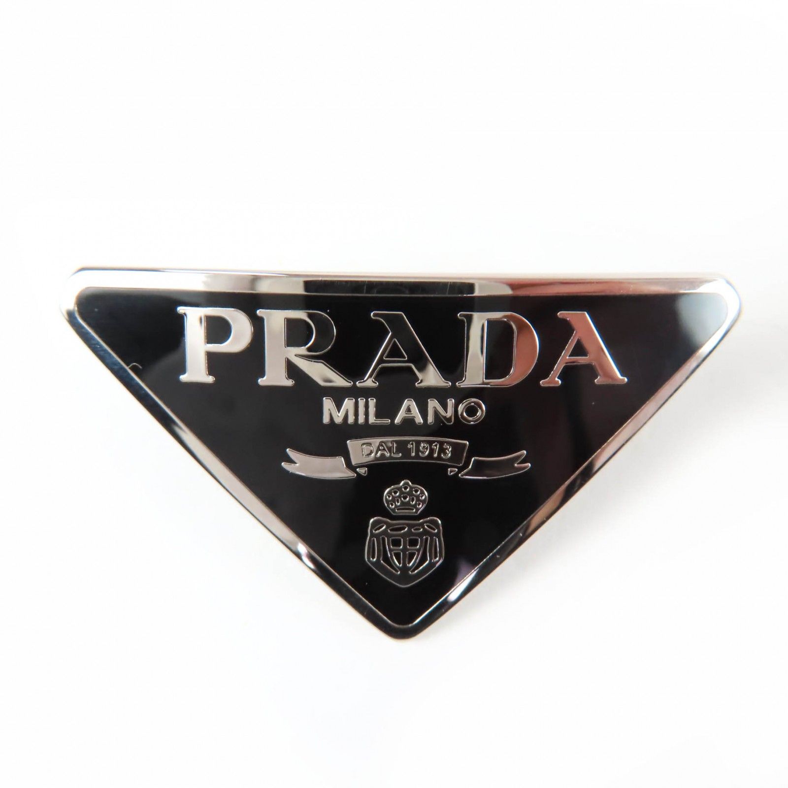 極美品☆PRADA プラダ 1IF050 メタル トライアングルロゴプレート ヘア 