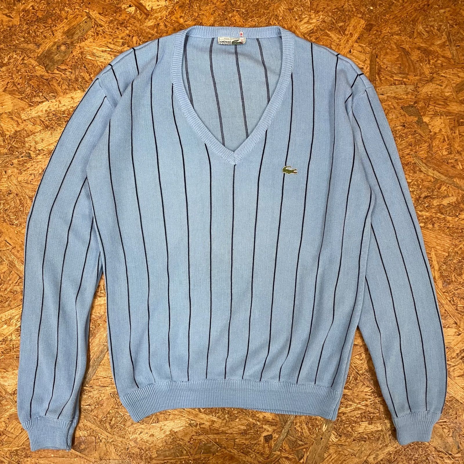 古着 70年代 ラコステ LACOSTE Vネック ウールニットセーター 5 メンズ 