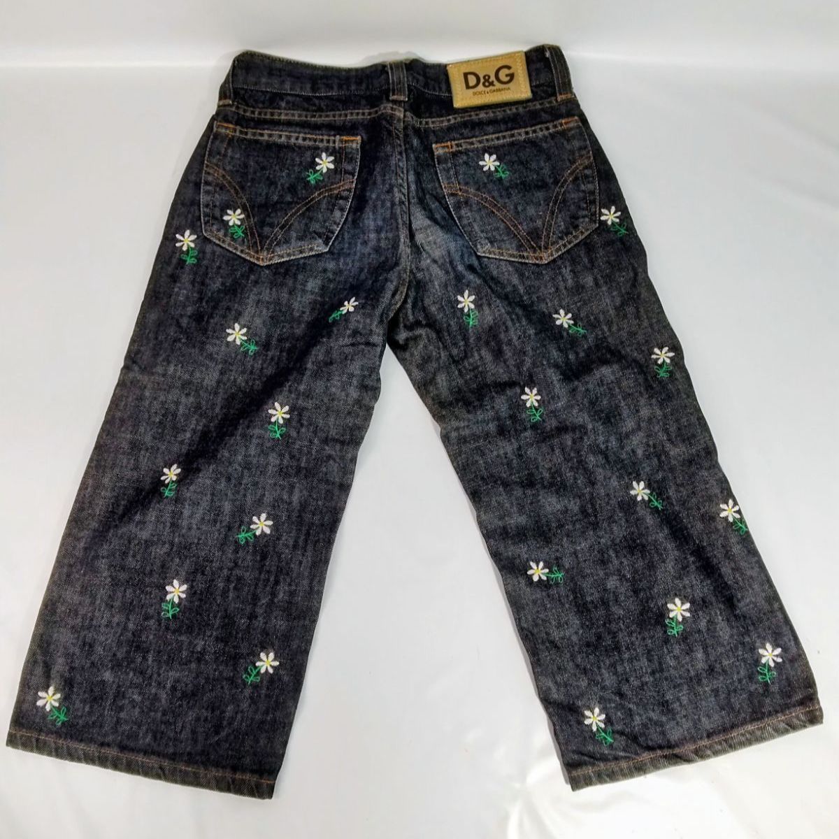 D&G 花柄刺繍 ダークデニム クロップドパンツ Sサイズ 《NO 01266 