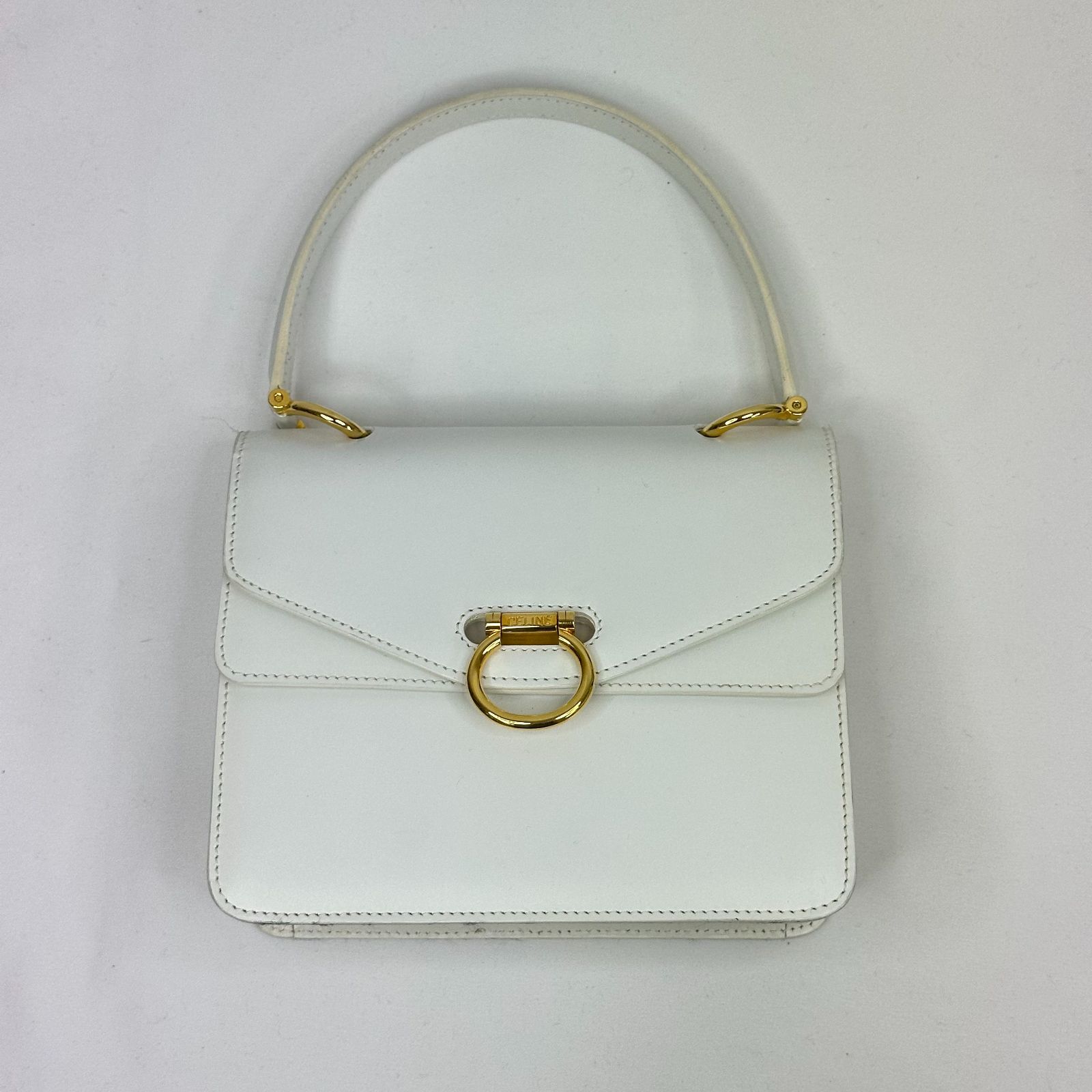CELINE ガンチーニ ダブルフラップ レザー ホワイト ゴールド金具 