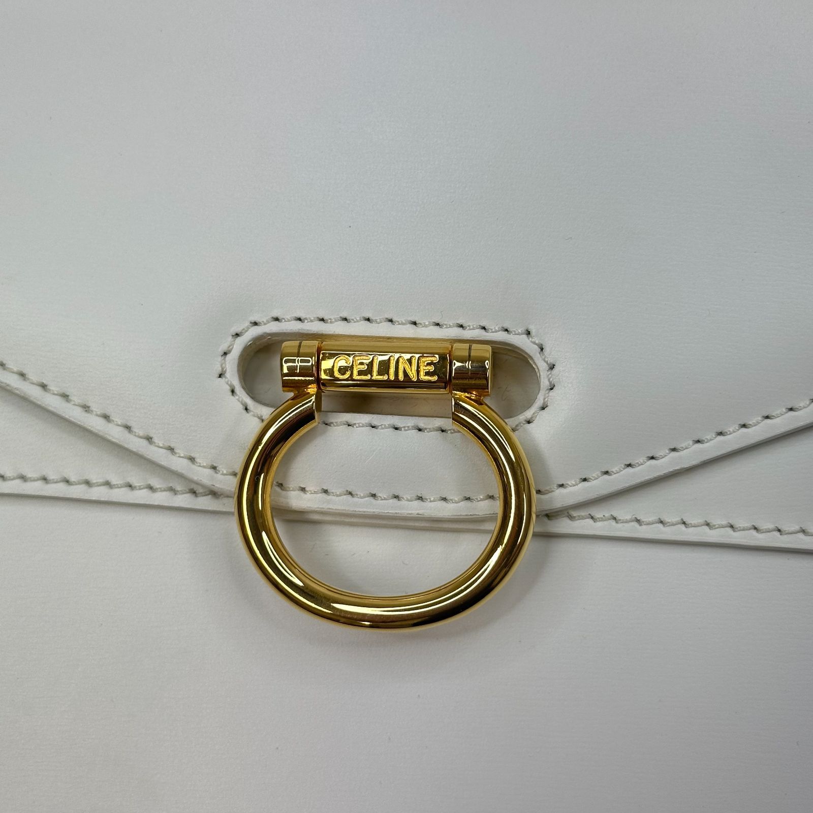 CELINE ガンチーニ ダブルフラップ レザー ホワイト ゴールド金具 